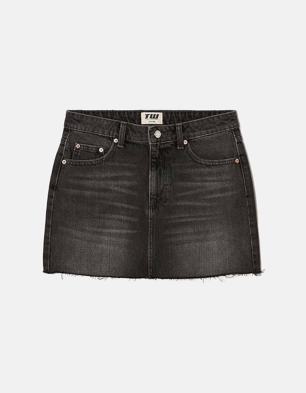 Ladies Black Denim Miniskirt-Front View