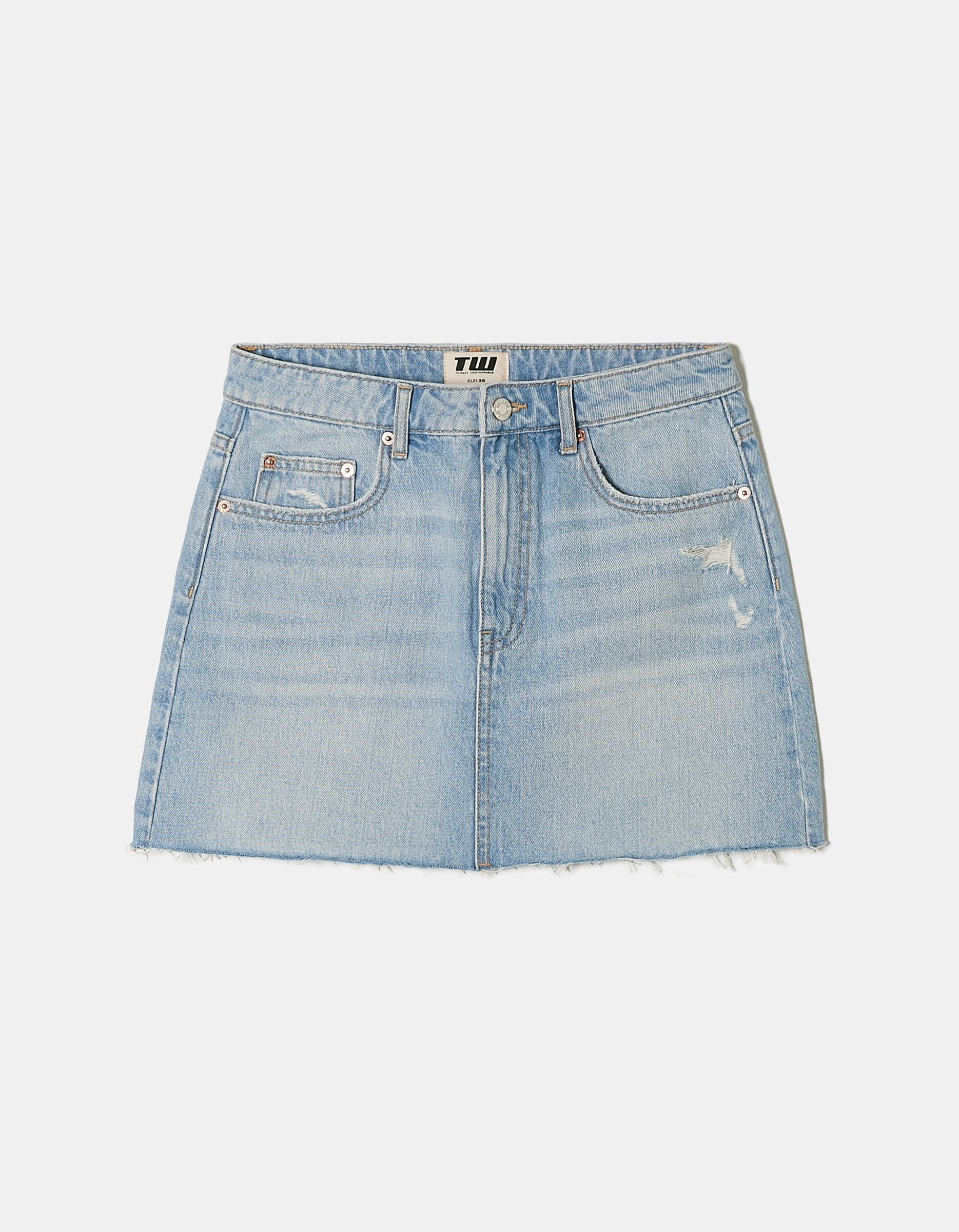 Ladies Blue Denim Miniskirt-Front View