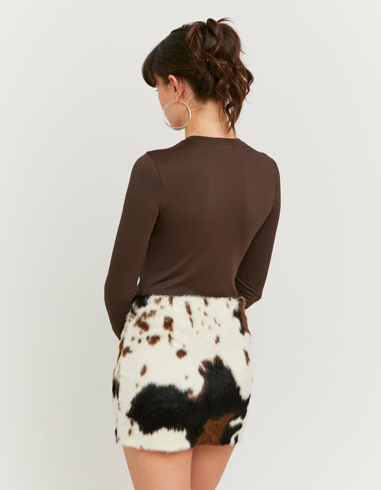 Ladies Cow Printed Zip Up Skirt-Model Back View