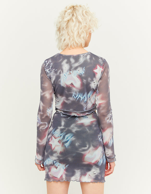 Ladies Patterned Mesh Skirt-Model Back View