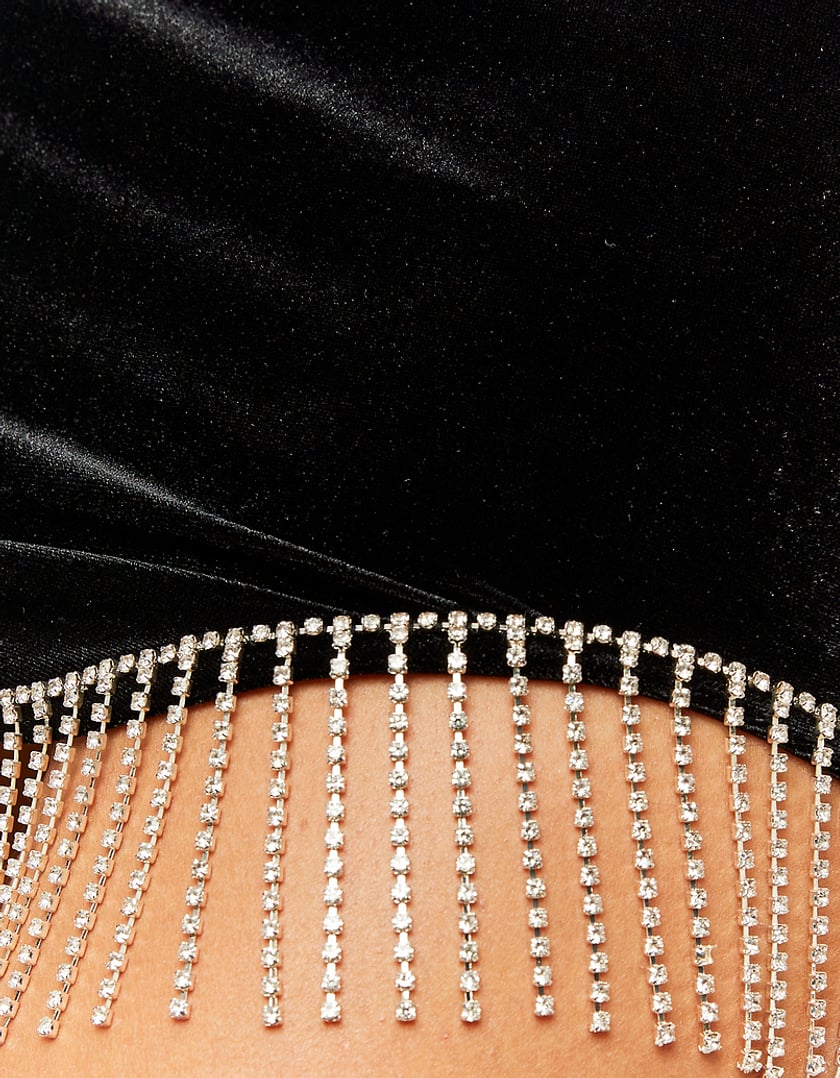 Ladies Black Skirt With Waterfall Strass-Close Up View