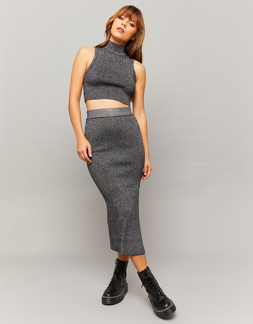 Tally Weijl Knit Lurex Skirt With Slit Black model front view