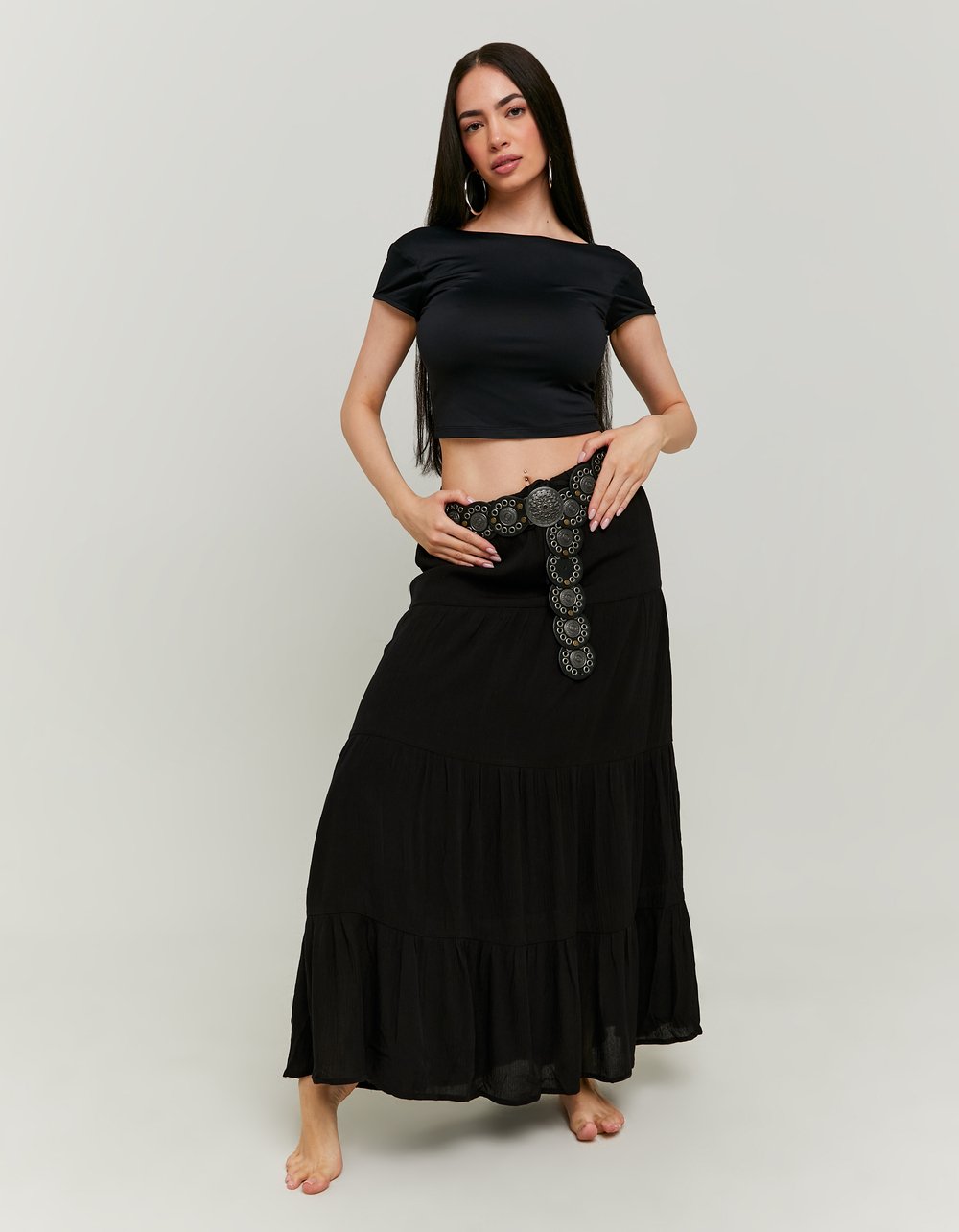 Ladies Long Black Skirt-Model Front View