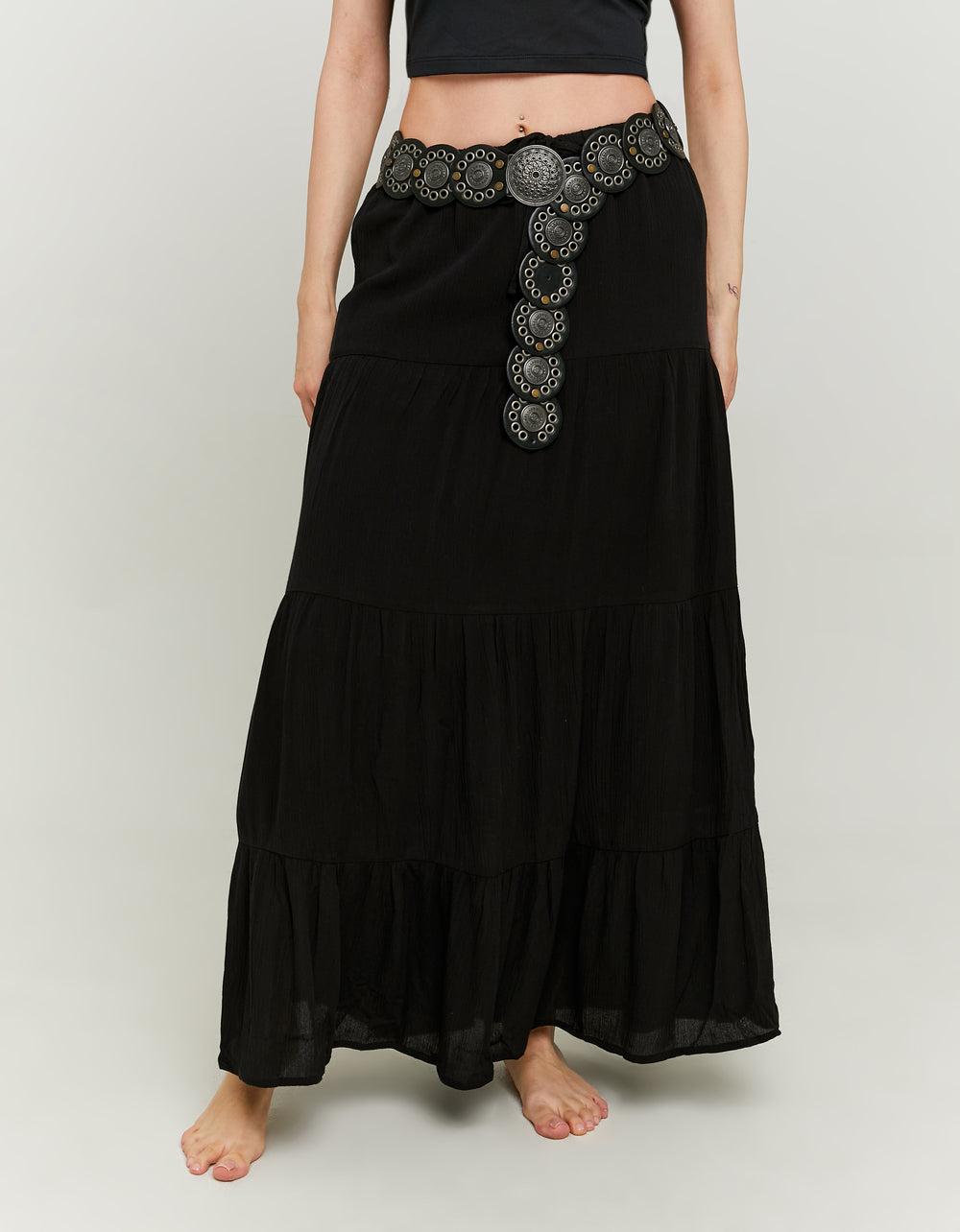 Ladies Long Black Skirt-Closer View of Front