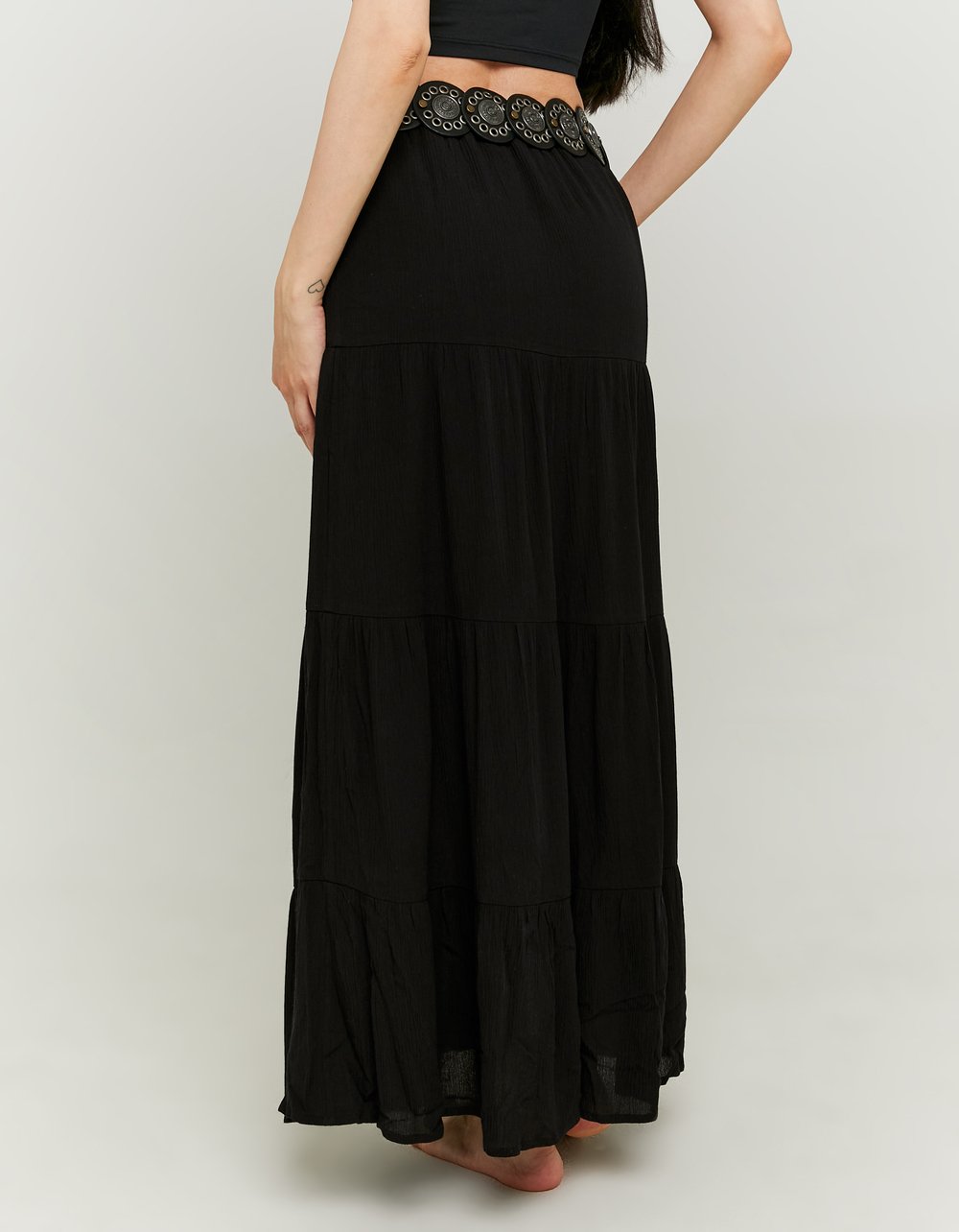 Ladies Long Black Skirt-Model Back View