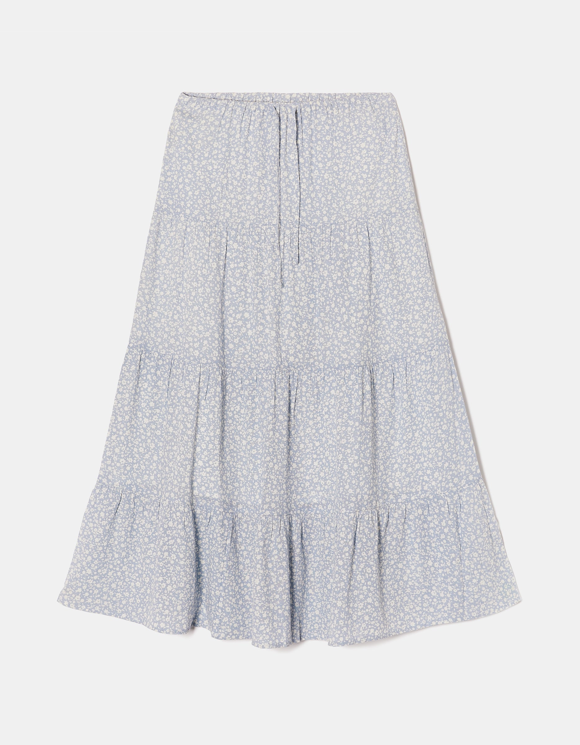 Ladies Long Blue & White Floral Shirt-Ghost Front View