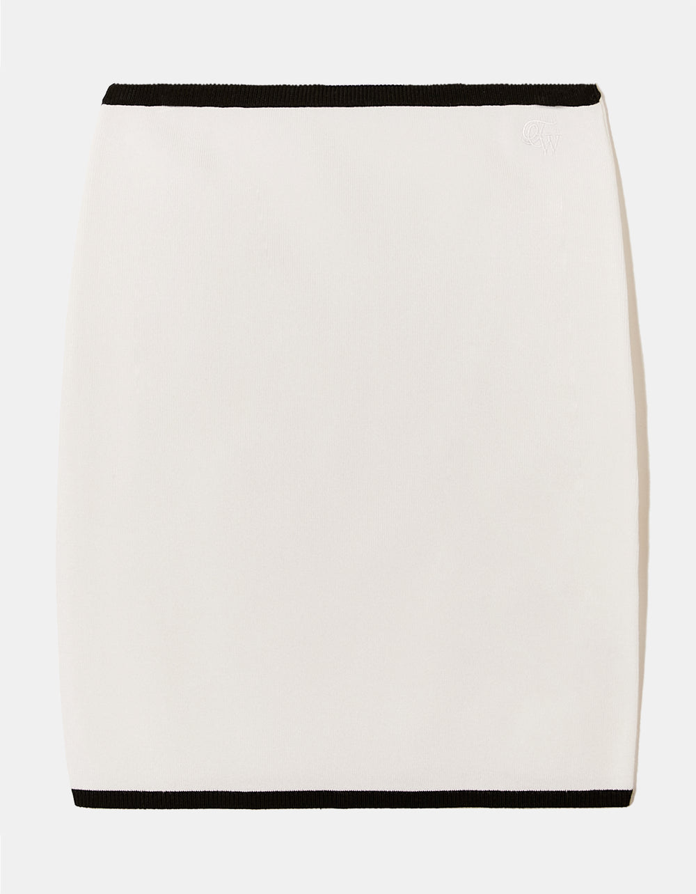 Ladies White Knitted Skirt With Contrasting Trim-Ghost Front View