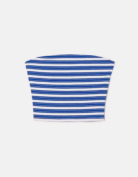 Ladies Striped Crop Top-Ghost Front View