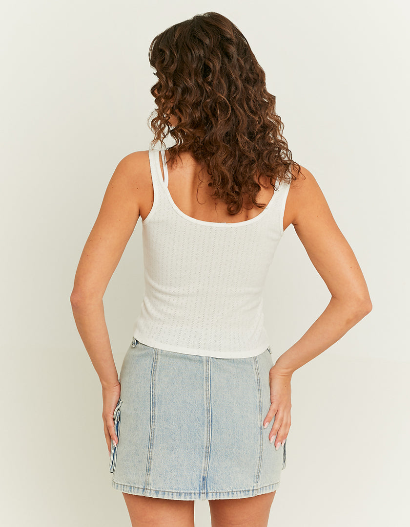 White Basic Tank Top With Lace Insert