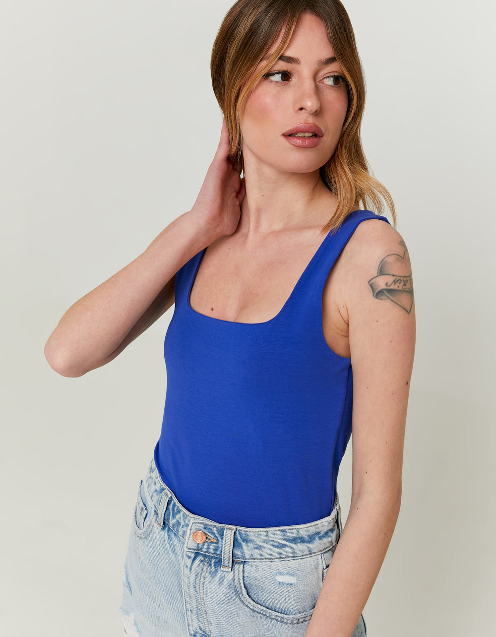 Ladies Blue Basic Tank Top-Side View
