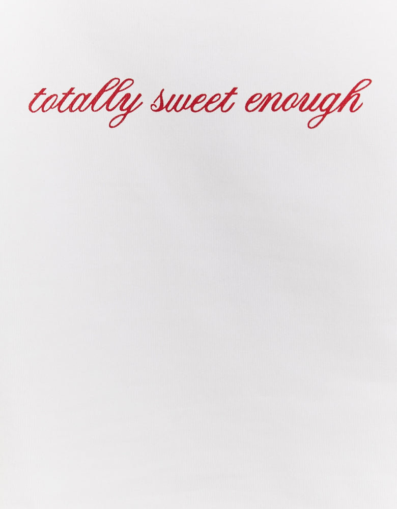 Ladies White Strappy Top With Totally Sweet Enough Print-Writing View
