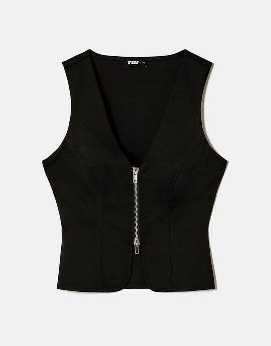 Tally Weijl Black Zip Detail Cropped Top Black back view