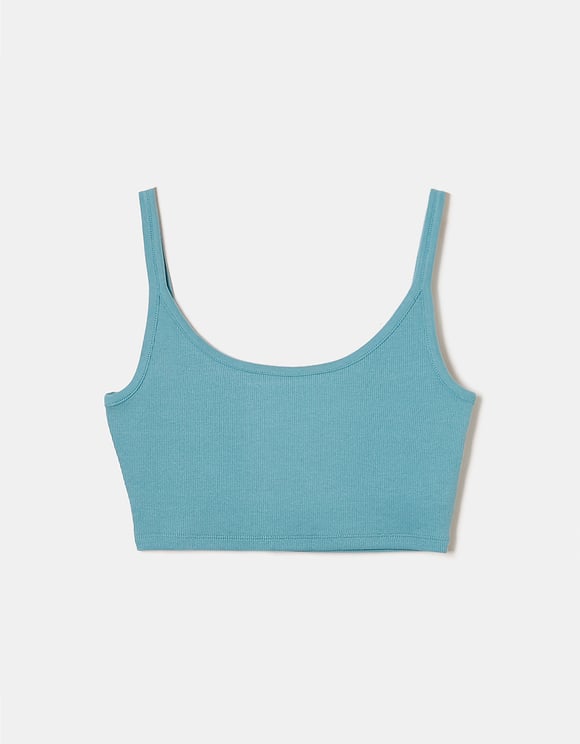 Tally Weijl Ribbed Blue Basic Top Blue front view