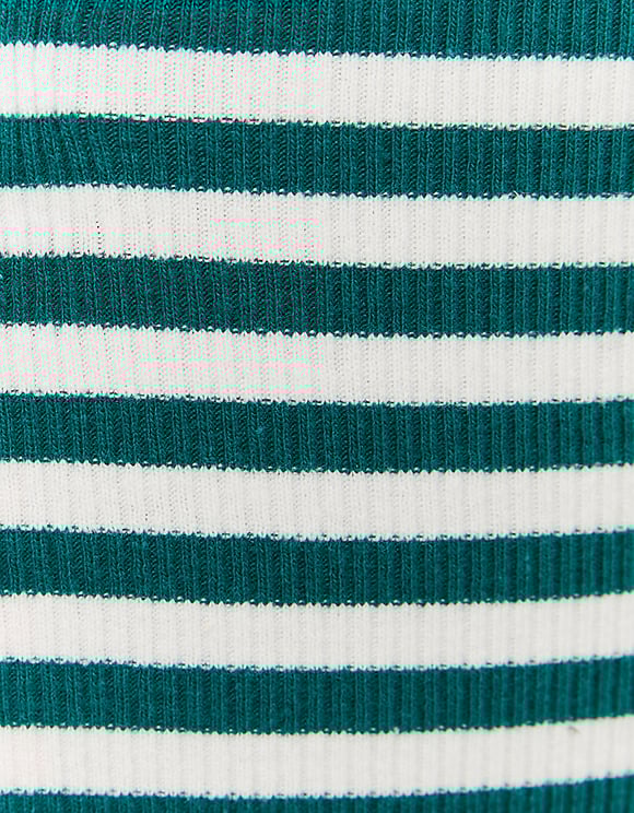 Ladies Ribbed Stripped Basic Top-Close Up View