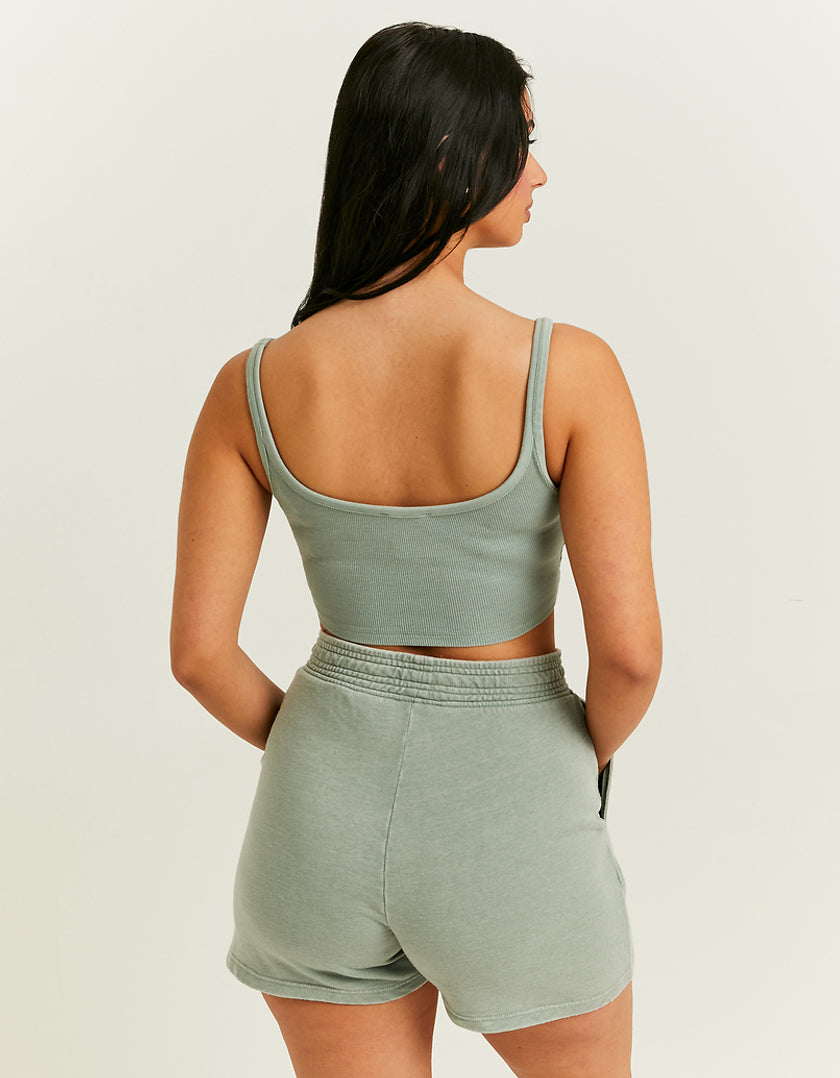 Tally Weijl Green Cropped Next Stop Printed Tank Top Green model front view