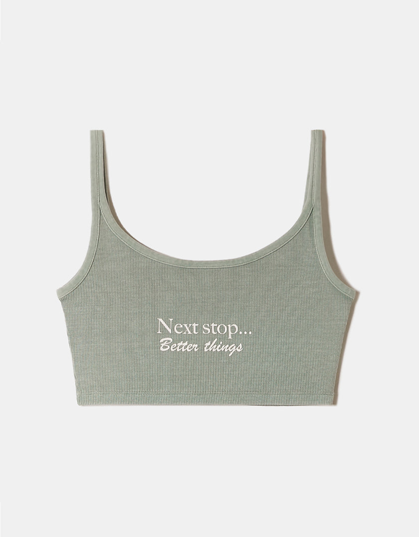 Tally Weijl Green Cropped Next Stop Printed Tank Top Green back view