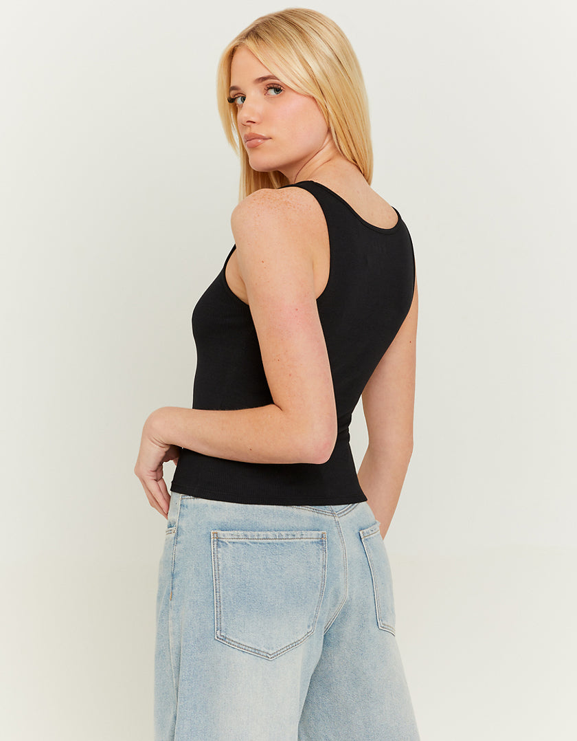 Ladies Basic Black Tank Top-Model Back View