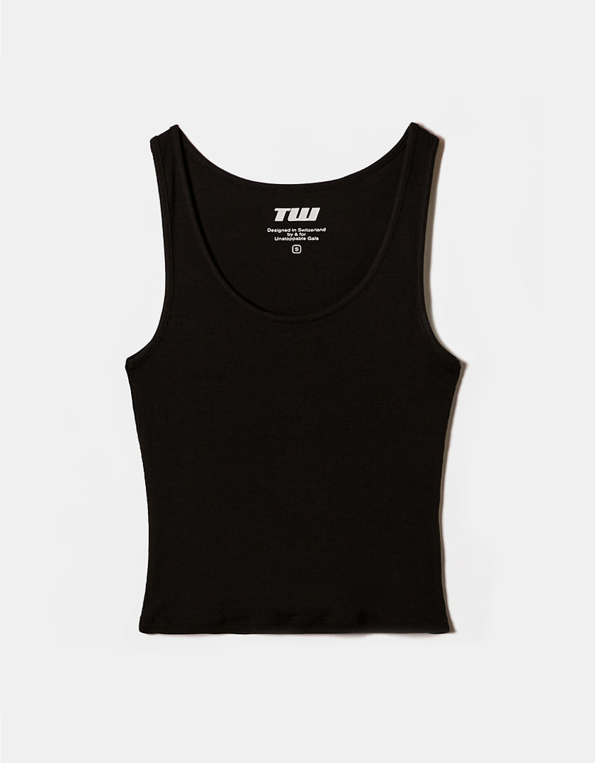 Ladies Basic Black Tank Top-Front View