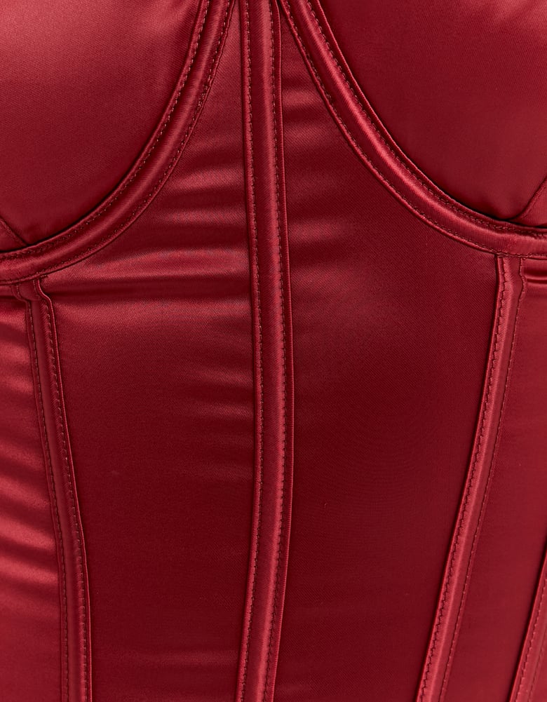 Tally Weijl Red Satin Corset Top RED flat front view