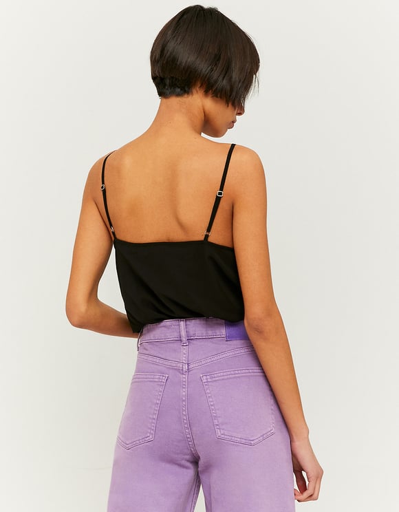 Ladies Black Lace Strap Top-Model Back View