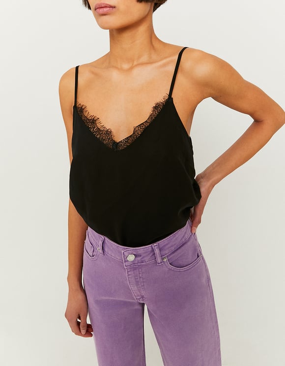 Black Lace Strap Top
