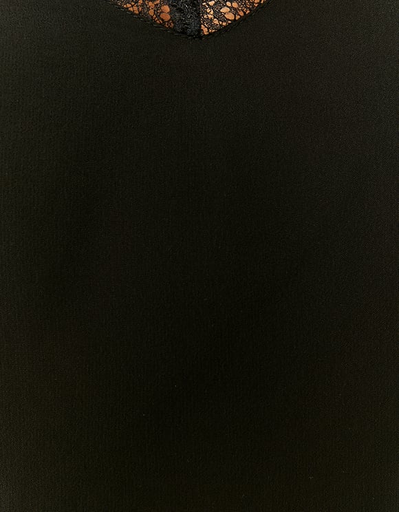 Ladies Black Lace Strap Top-Close Up View