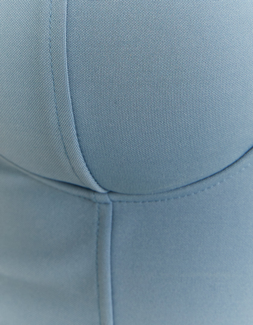 Ladies Blue Corset Top With Chain Strass Straps-Closer View