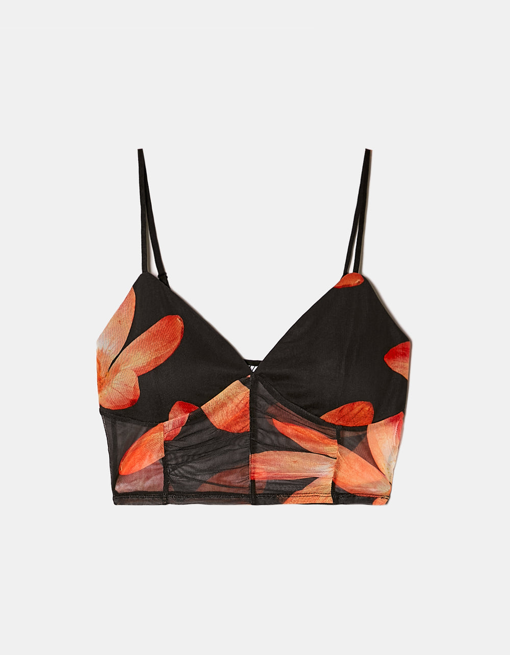 Ladies Mesh Crop Top With Floral Print-Ghost Front View