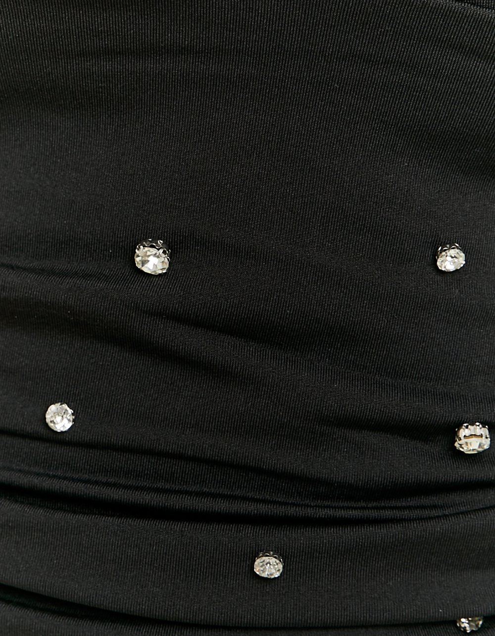 Ladies Black Crop Halter Top With Rhinestones-Close View of Rhinestones