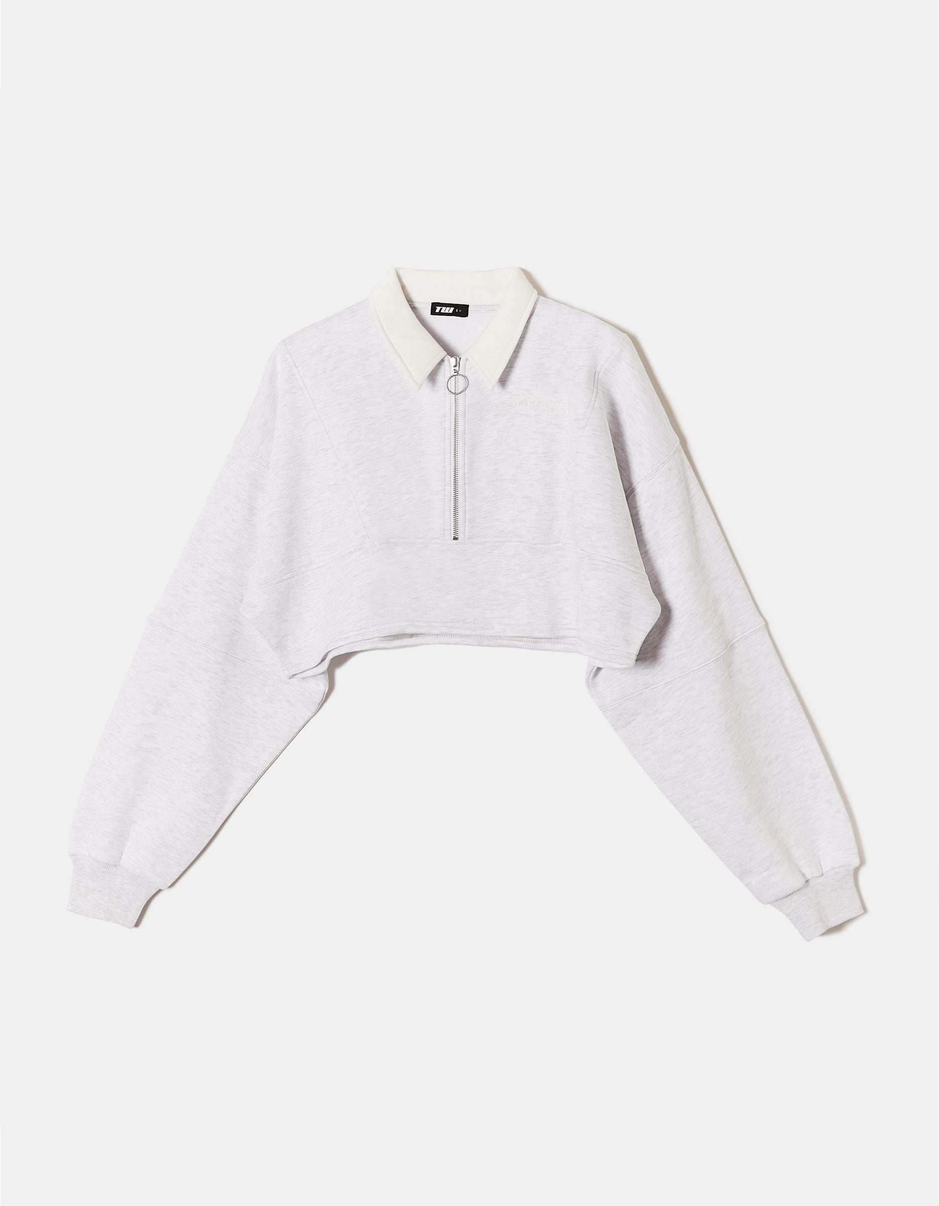 Tally Weijl Light Grey Cropped Sweatshirt With Polo Neck Grey back view