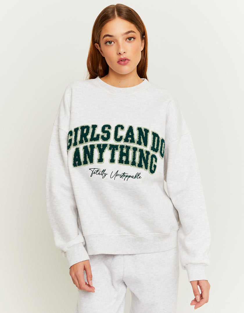 Ladies Oversize Printed Sweatshirt-Model Front View