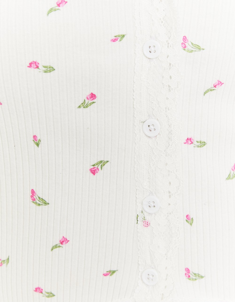 White Basic Cardigan With Lace Details & Floral Print