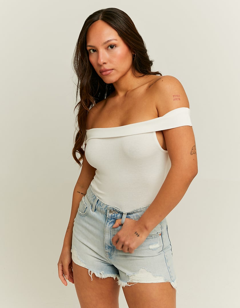 Tally Weijl Off Shoulder White Basic Top White front view