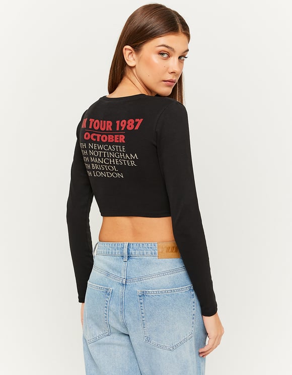 Ladies Black Guns & Roses Cropped T-Shirts-Model Back View