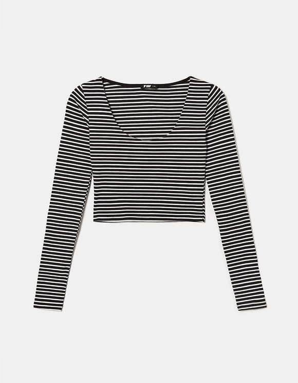Tally Weijl Basic Stripped Cropped Top Multi Colour detail view