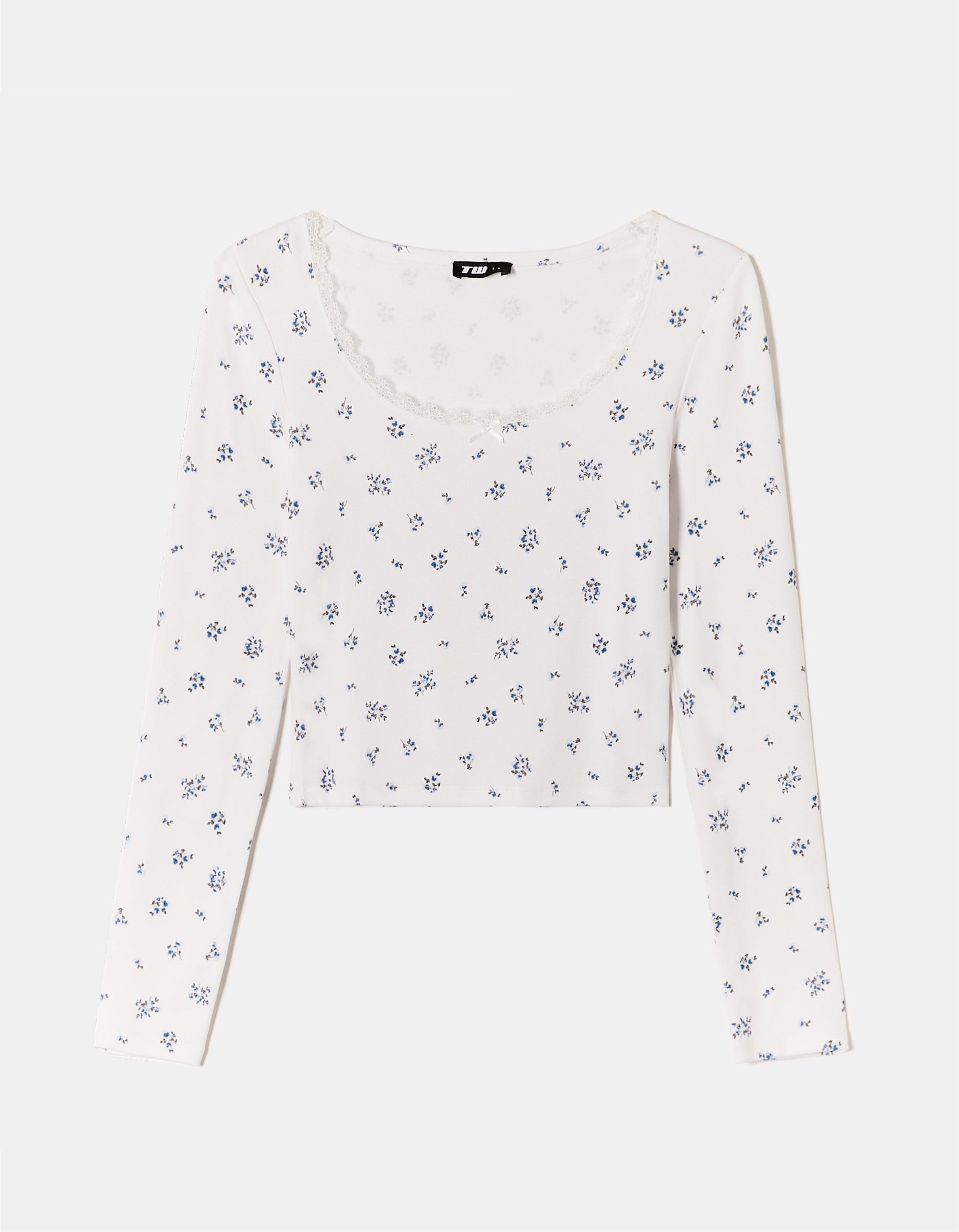 Tally Weijl Floral Basic T-Shirt With Lace Trim White/Black/Blue detail view