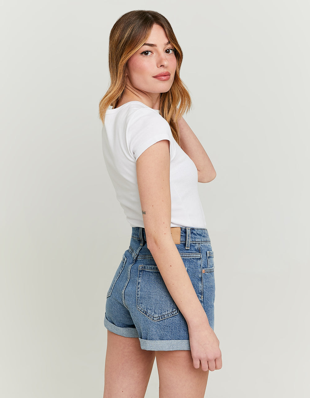 Ladies White T-Shirt With Italian Food Print-Back View