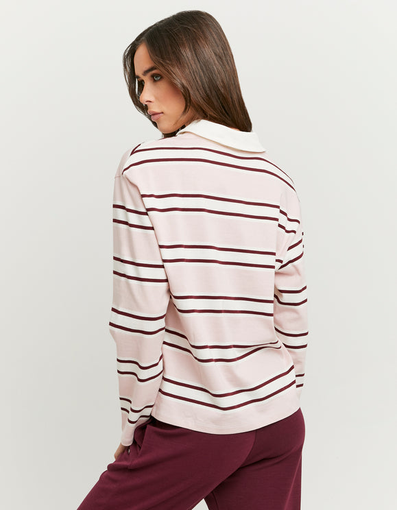 Tally Weijl Pink Striped T Shirt With Long Sleeves Pink/White detail view