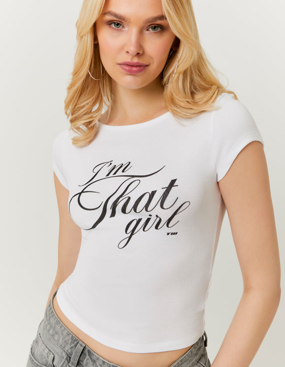 Tally Weijl White I'm That Girl Printed T-Shirt White model front view