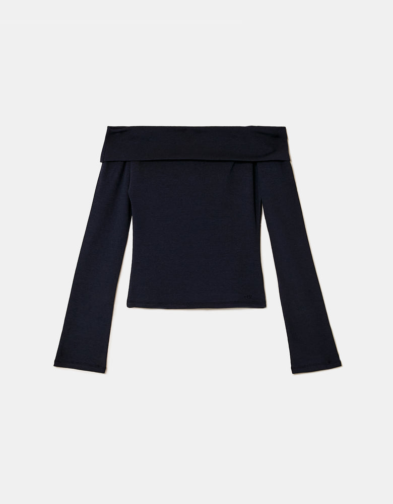 Tally Weijl Basic Blue Off Shoulder T-Shirt Blue back view
