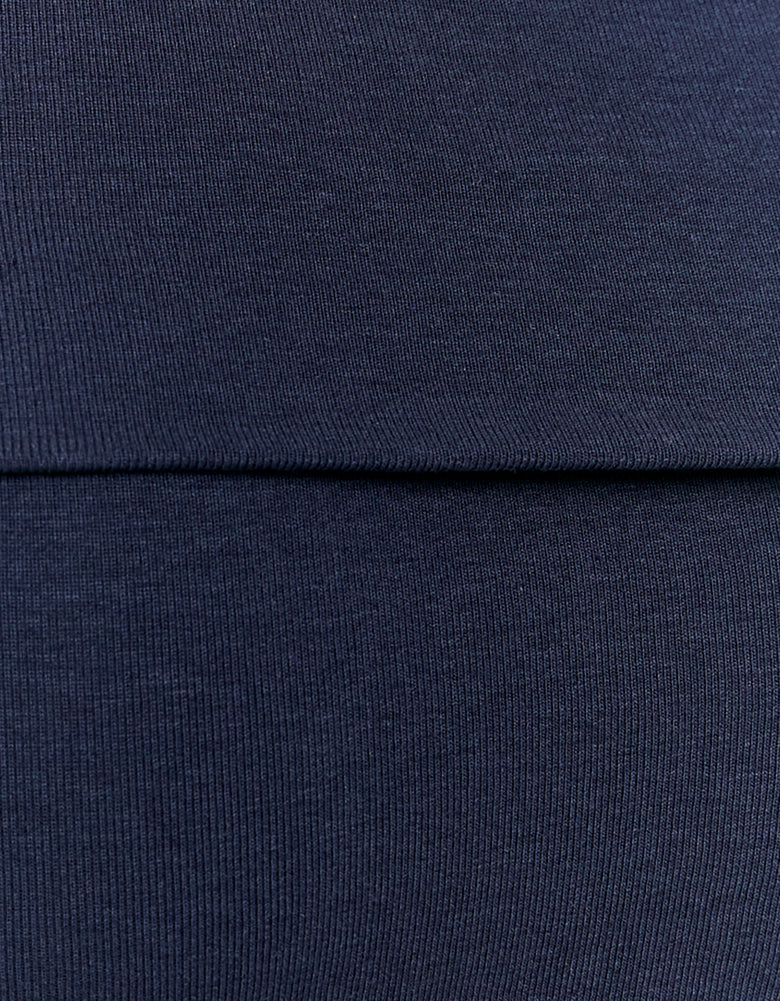 Ladies Basic Blue Off Shoulder T-Shirt-Close Up View