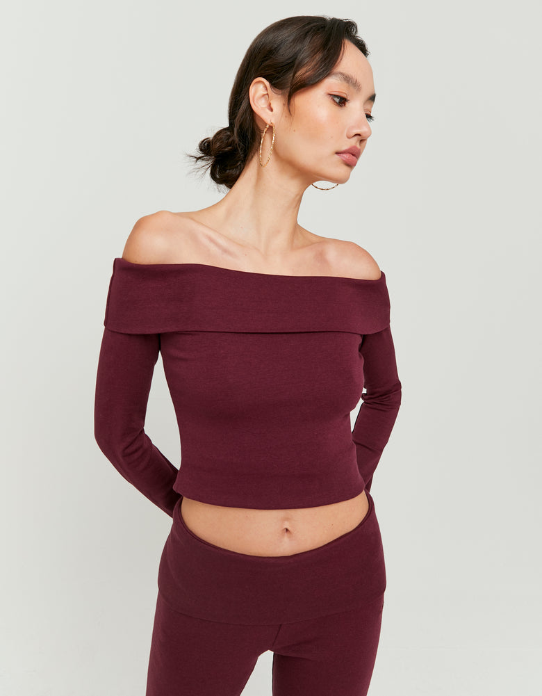 Basic Burgundy Off Shoulder T-Shirt