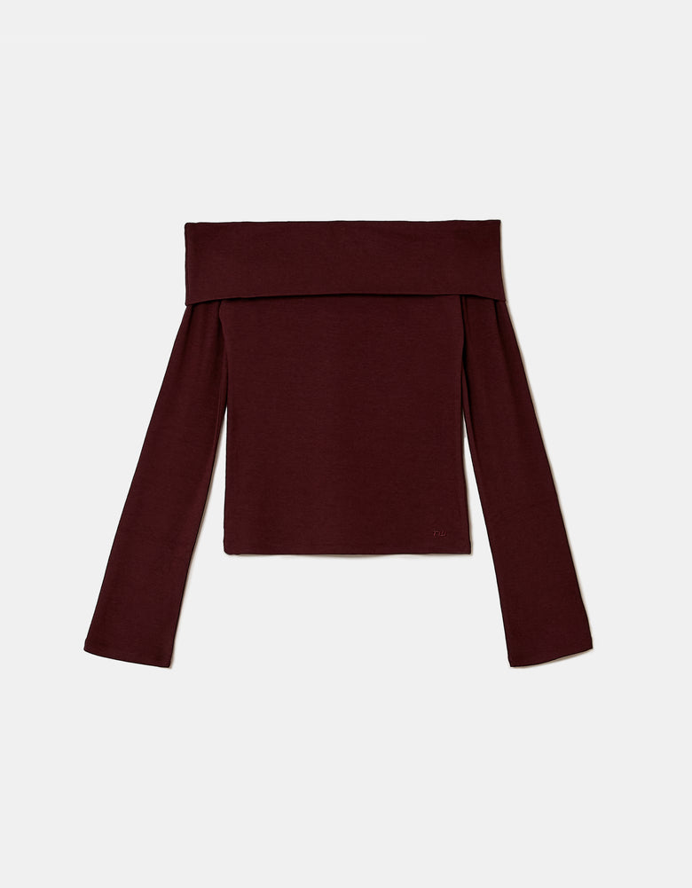Basic Burgundy Off Shoulder T-Shirt