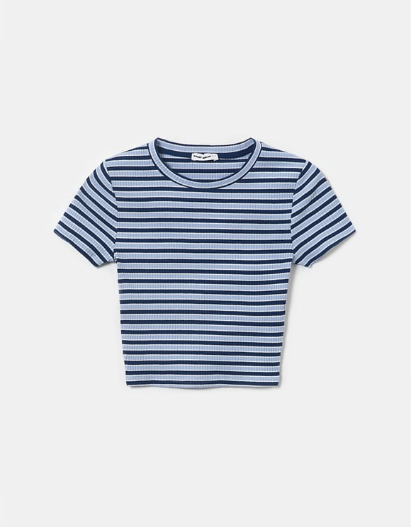 Tally Weijl Short Blue Striped T-Shirt Blue back view