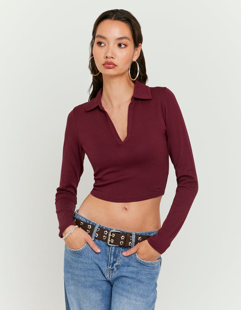 Tally Weijl Basic Burgundy Long Sleeve T-Shirt Burgundy front view