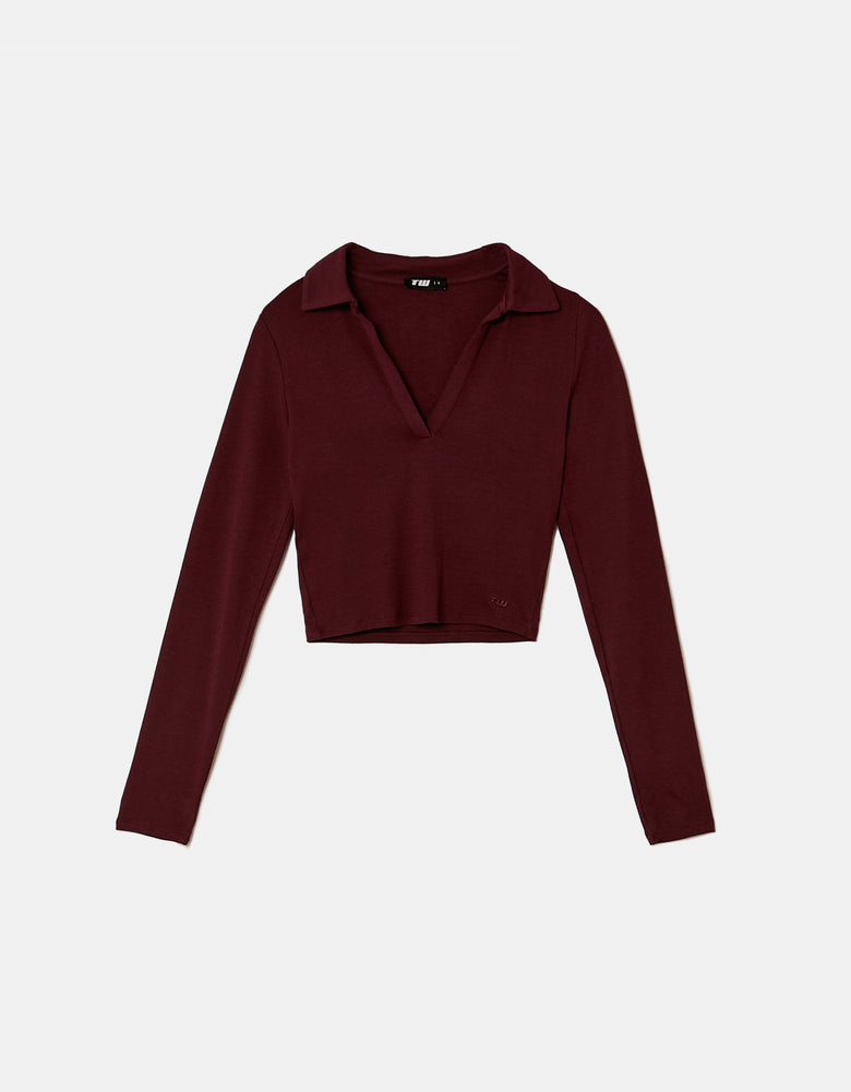 Tally Weijl Basic Burgundy Long Sleeve T-Shirt Burgundy back view