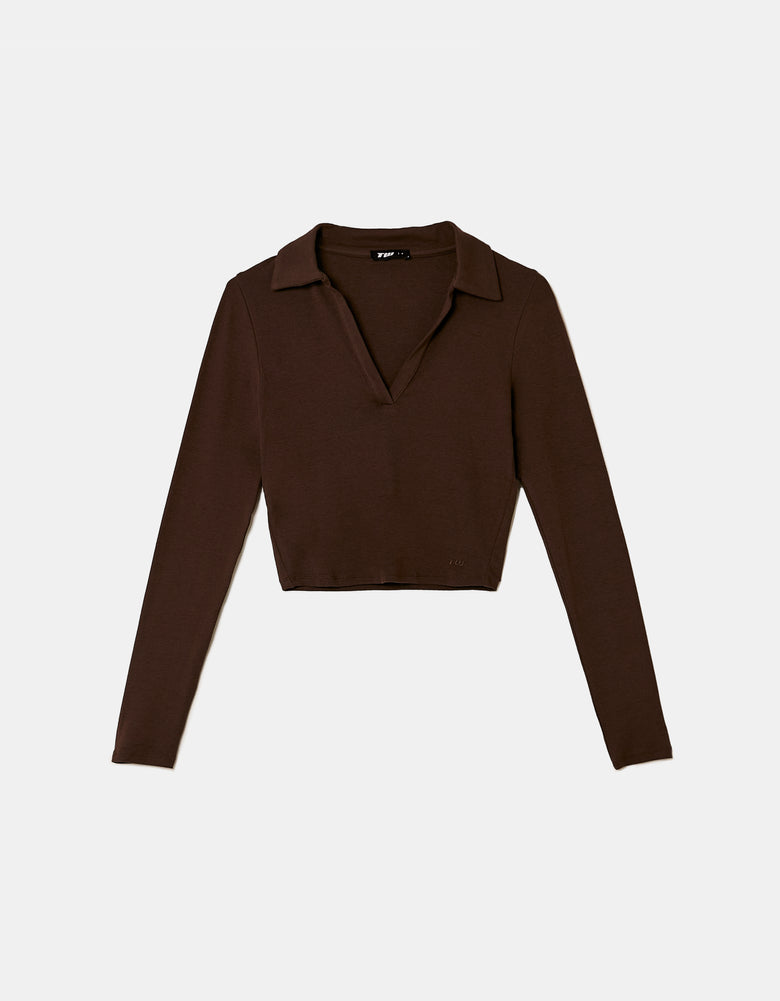 Tally Weijl Basic Brown T-Shirt With Long Sleeves Brown back view