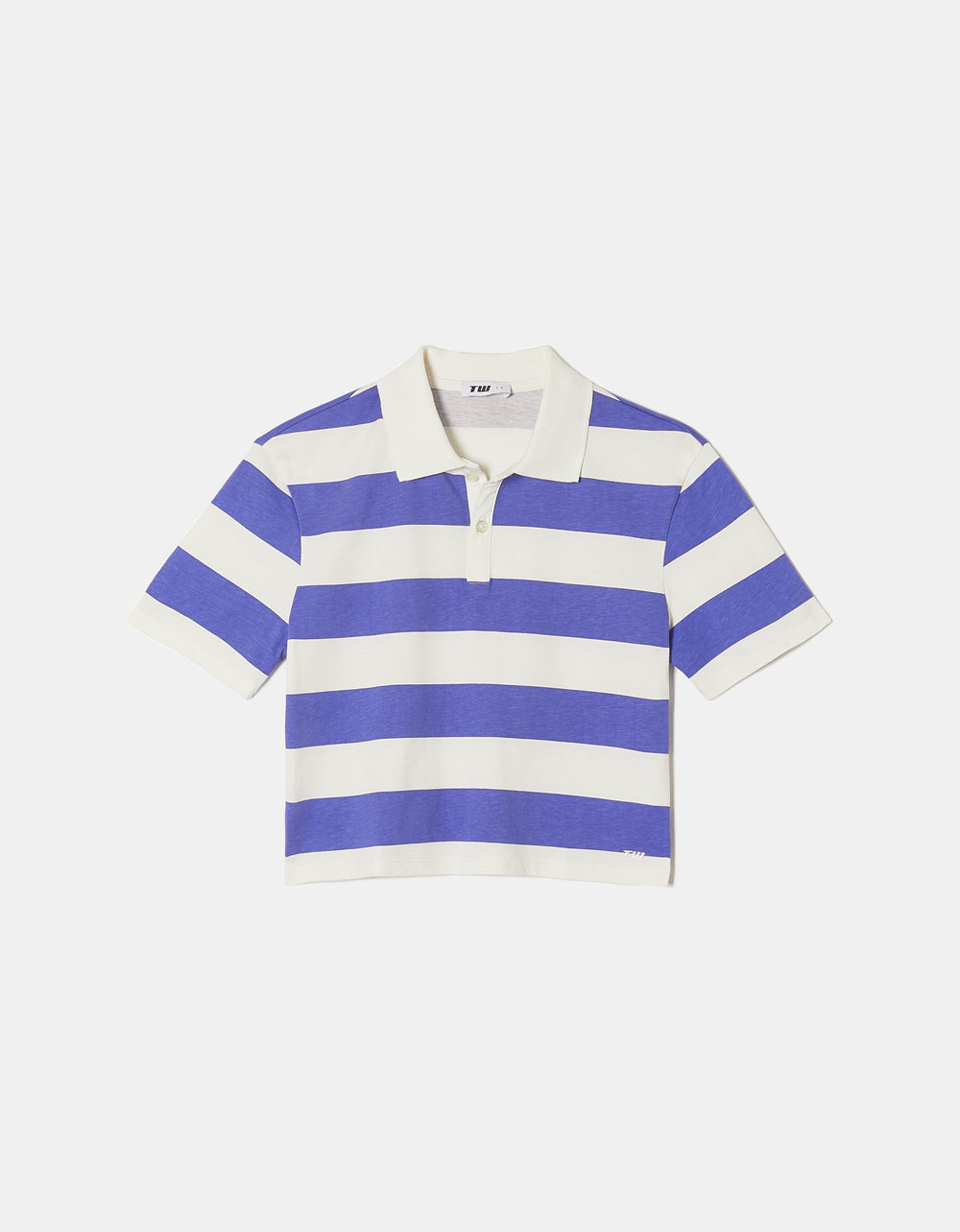 Tally Weijl Striped White & Blue Polo T-Shirt WHITE/BLUE full front view