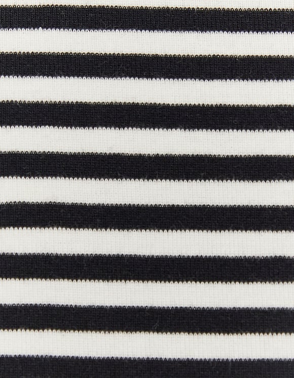 Ladies Striped Black/White Cropped Basic T-Shirt-Close Up View