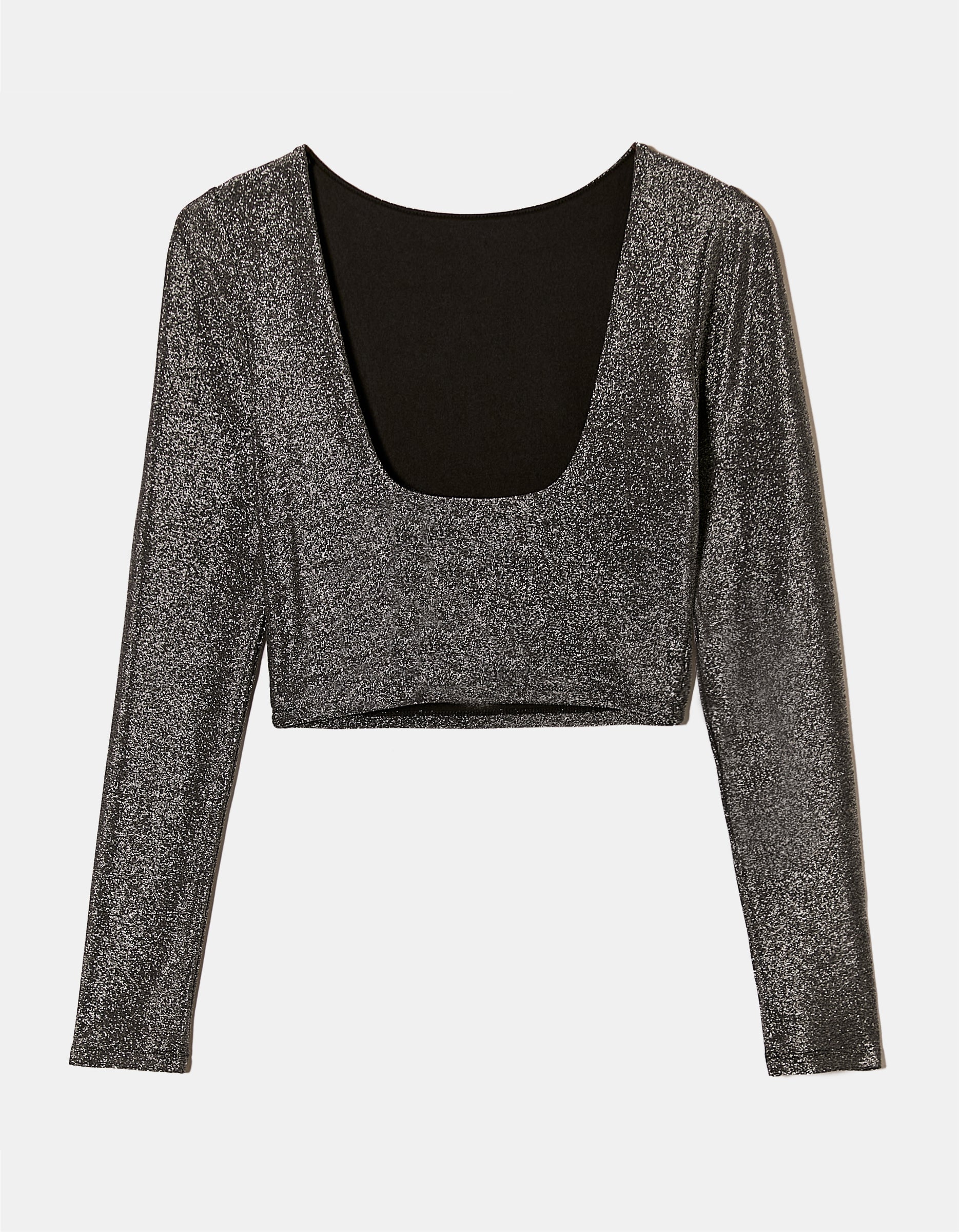 Ladies Silver Low Back Cropped Top In Lurex-Back View